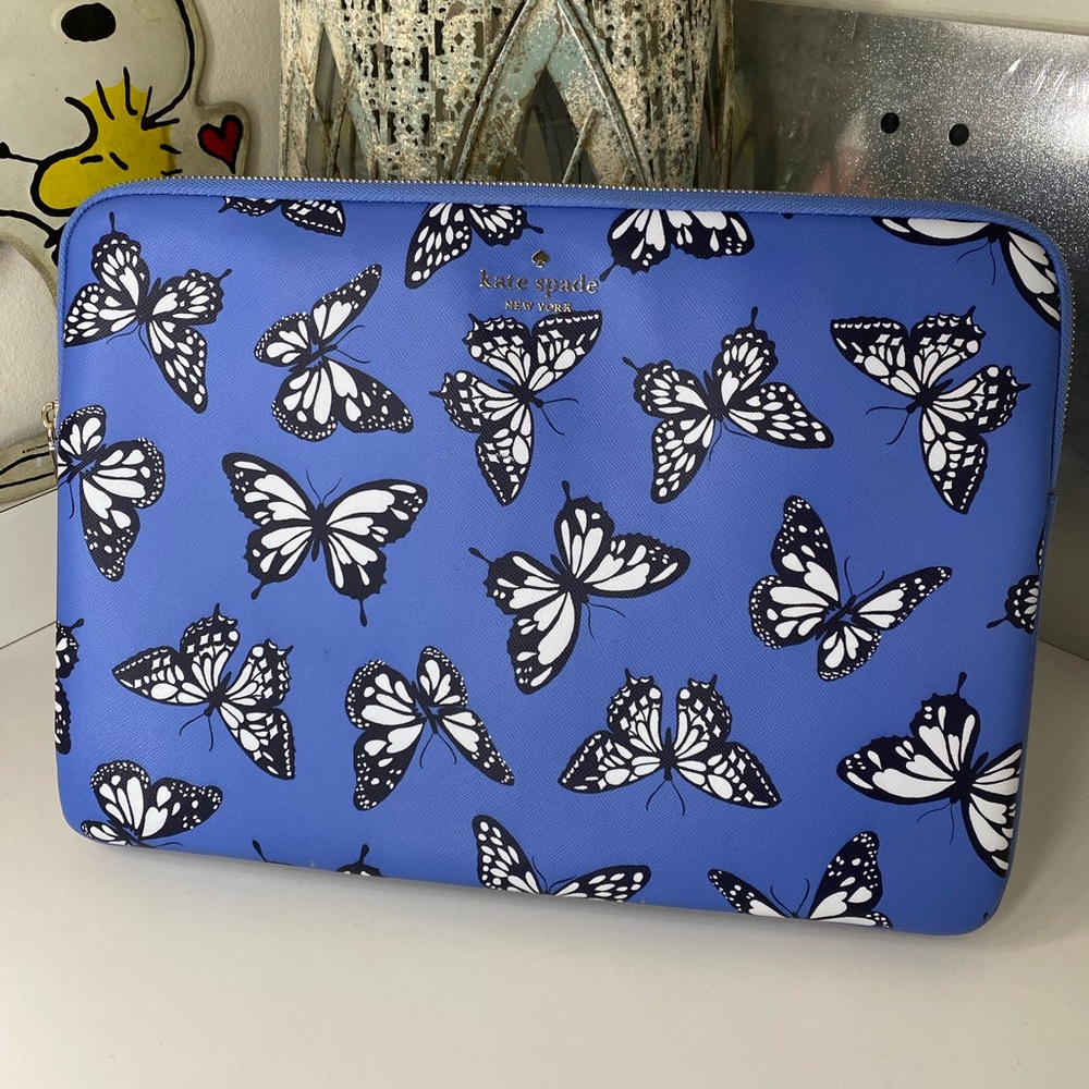 Kate Spade Blue and Black Butterfly Laptop Sleeve